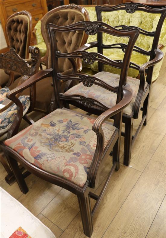 A pair of Chippendale style mahogany carver chairs